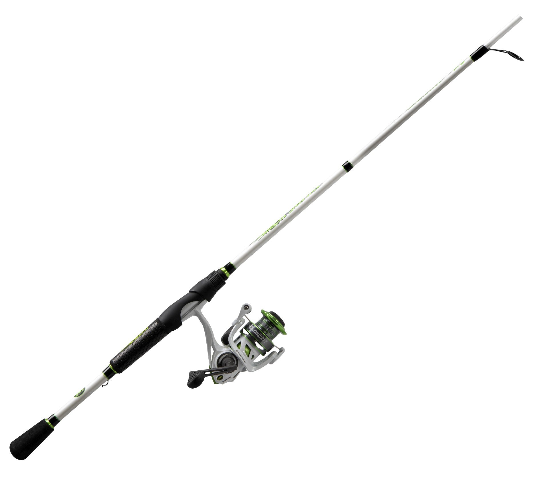 Lew's Mach 1 Speed Spin spinning rod and reel combo on a white background, showcasing the sleek design