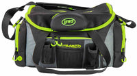 Close-up of Lew's Mach fishing tackle bag in green and black