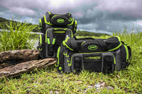 Lew's Mach green and black tackle bag in outdoor setting